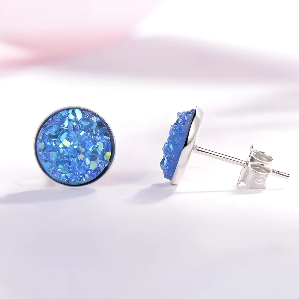 The sky blue druzy pair, close enough to see the crystal faces